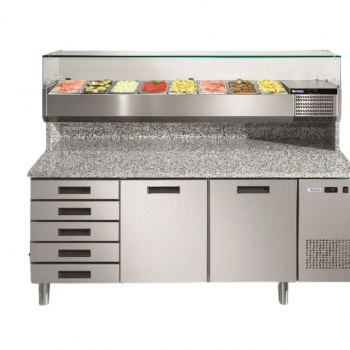 Meuble de pr�paration pizza 2 portes avec console et tiroirs neutres  AFINOX